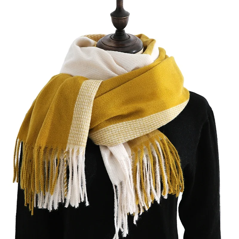 Зимний Новый стильный длинный модный теплый платок милый клетчатый дизайнерский шарф с кисточками кашемировый для