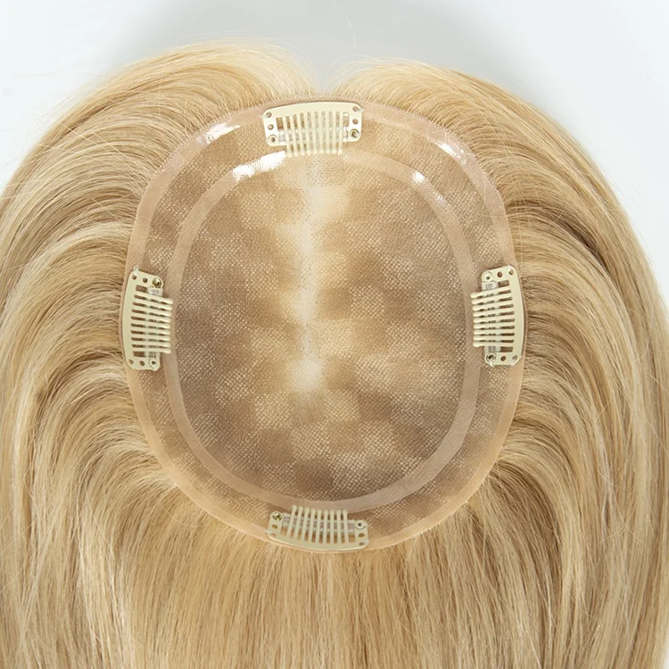 Highlights Topper Human Hair 5*6 Mono Base Human Hair Topper With PU Around For Women 8/#27 Blonde Raw Virgin Human Hair Topper