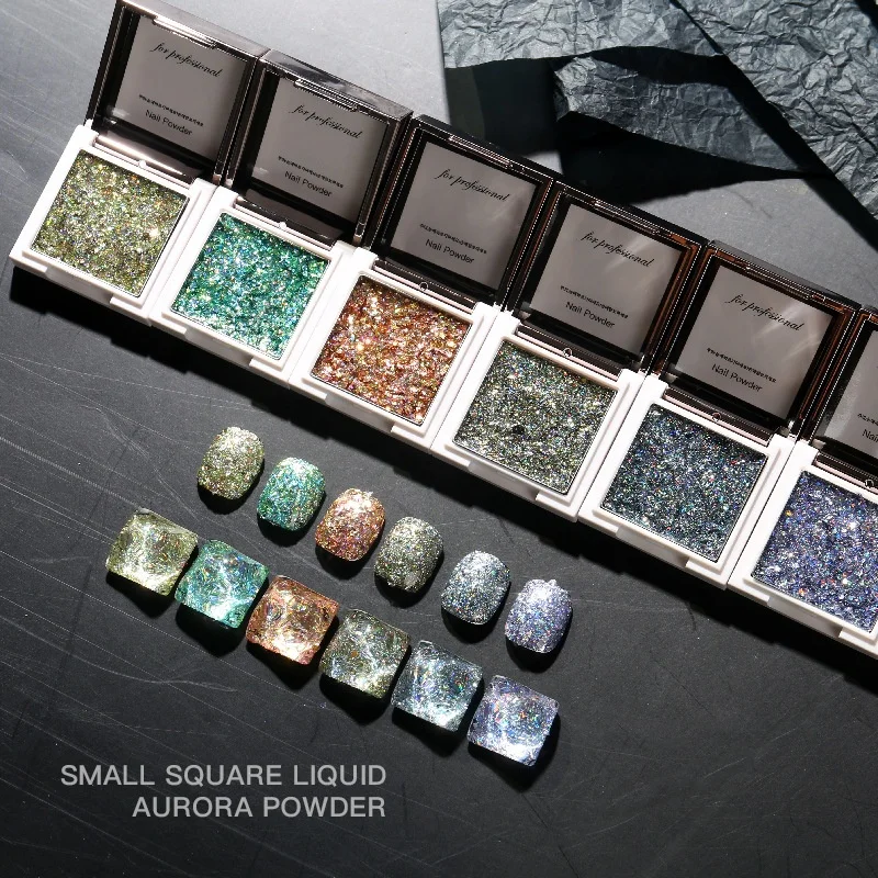 Aurora Powder Laser Glitter Sequins 12 Colors Liquid Type UV Gel Nail Powder