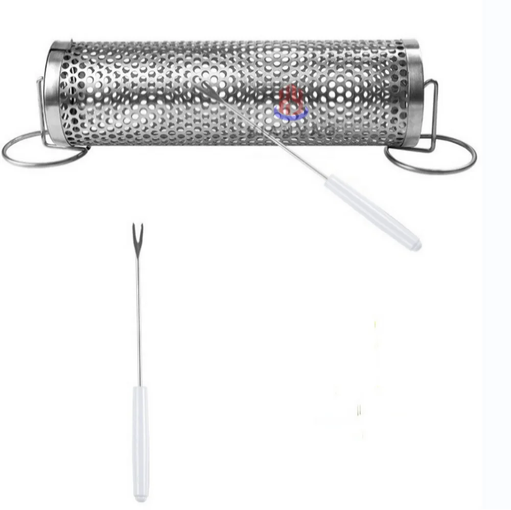 Portable Round Tube Cylinder Rolling Grilling Basket Stainless Steel Grill Mesh Useful Rolling Grilling Basket