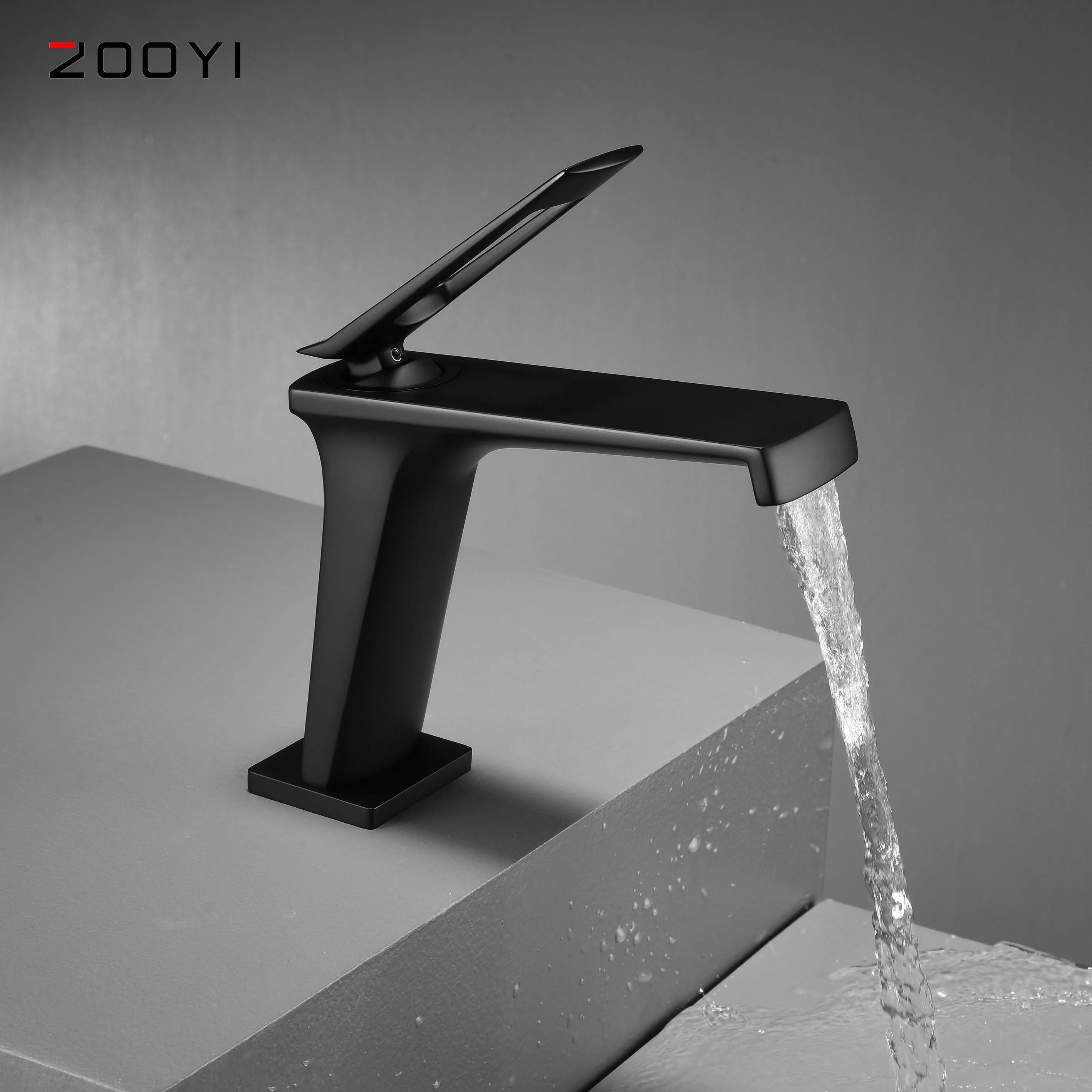 ZOOYI New design hotel single lever hot and cold matt-black waterfall faucet basin faucets for bathroom