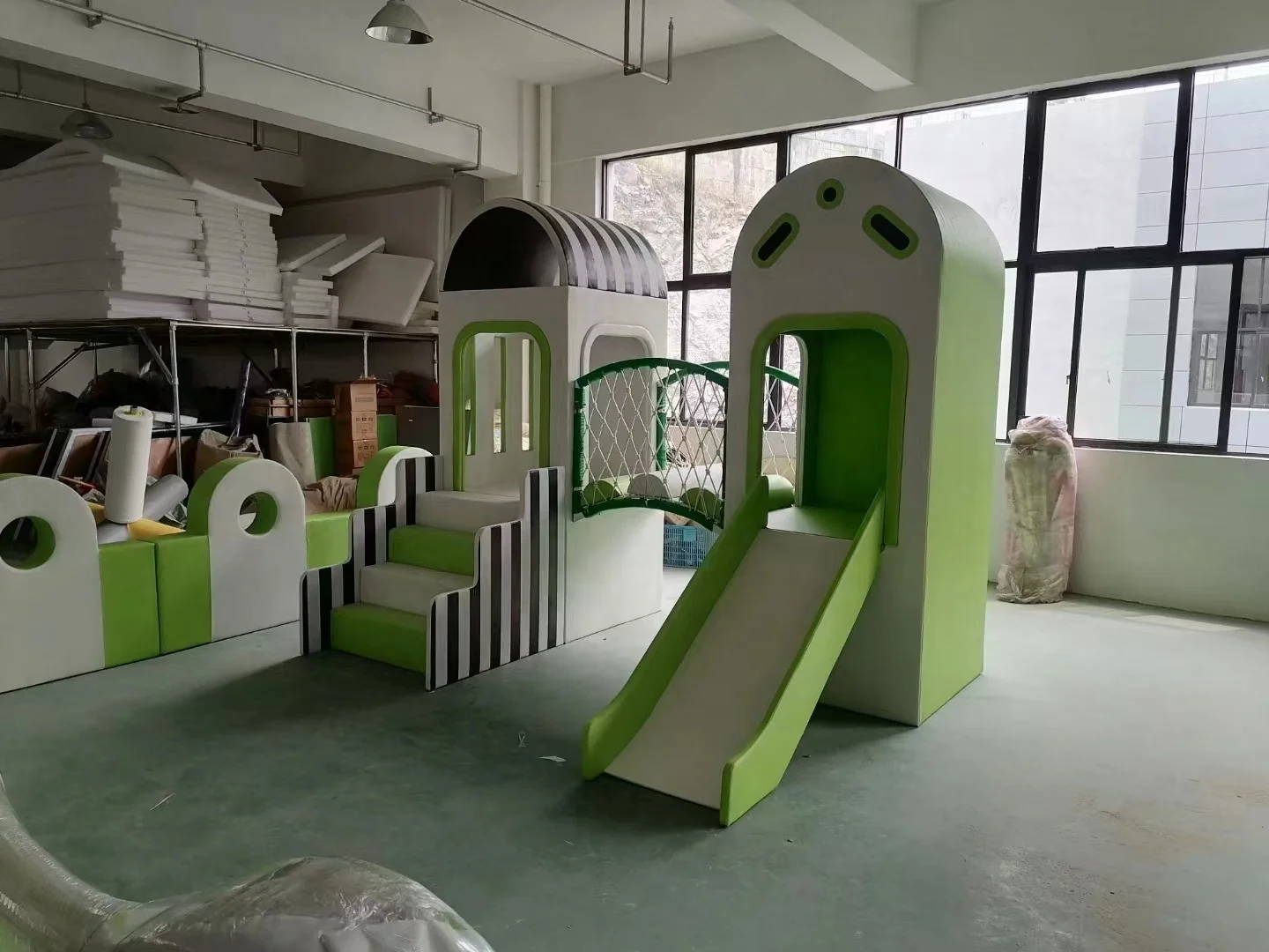 Wejoy play design pastel indoor school soft play set white with pink soft play equipment for kids playroom