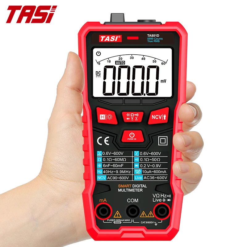  TASI TA801D мультиметр Цифровые Смарт-мультиметр Ture измерения среднеквадратичного значения переменного тока DC 600V 600mA бесконтактная проверка напряжения Авто Диапазон Ом Гц диода 5999