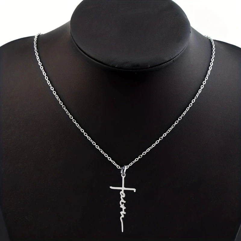 Best Seller Fashion Collar Women Black Silver Golden Stainless Steel  Hope Love Faith Letter Pendant Cross Necklace