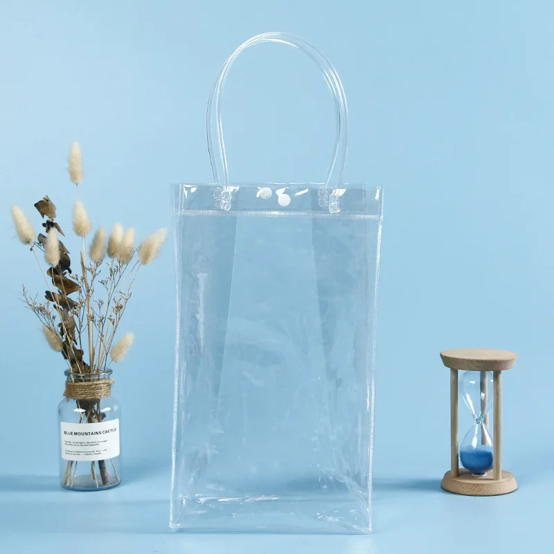 Производство прямых продаж ПВХ цветной винный мешок пластиковая ручная сумка с кнопкой