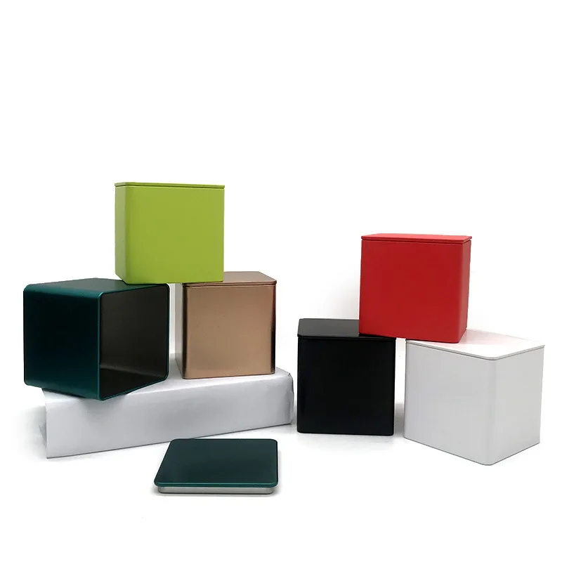 Luxury food packaging metal tin box black square tea container tin can