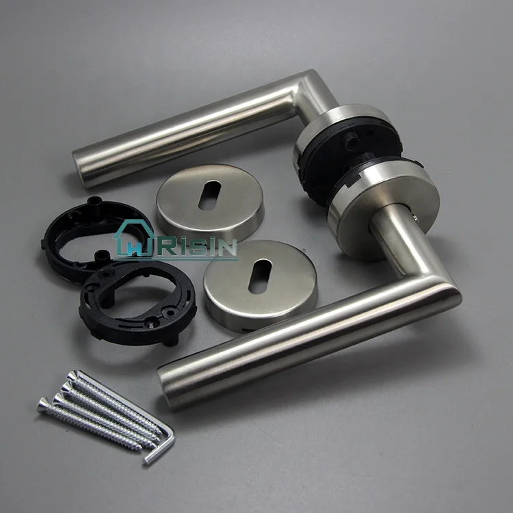 Stainless Steel Hollow Lever Door Handle with Plastic Base