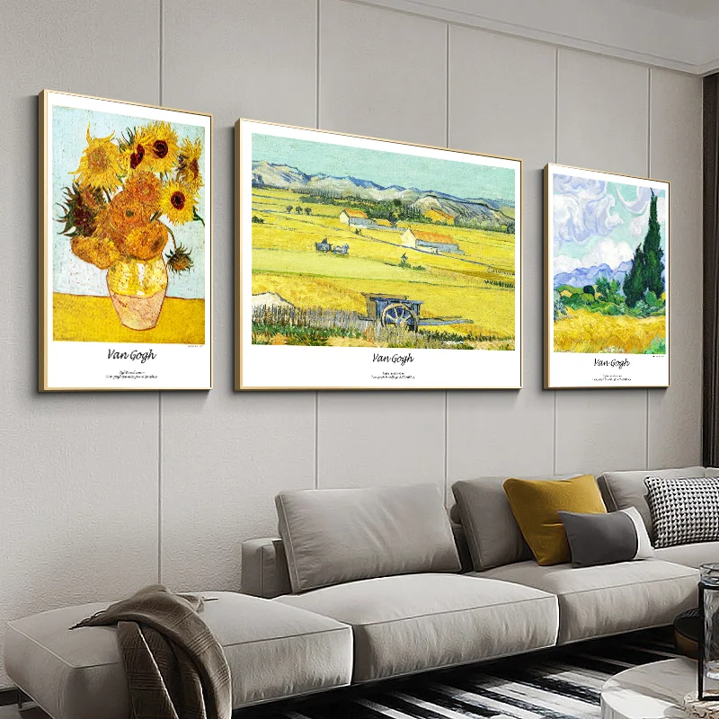 Classic Van Gogh sunflower flower living room combination hand-painted oil painting decorative painting