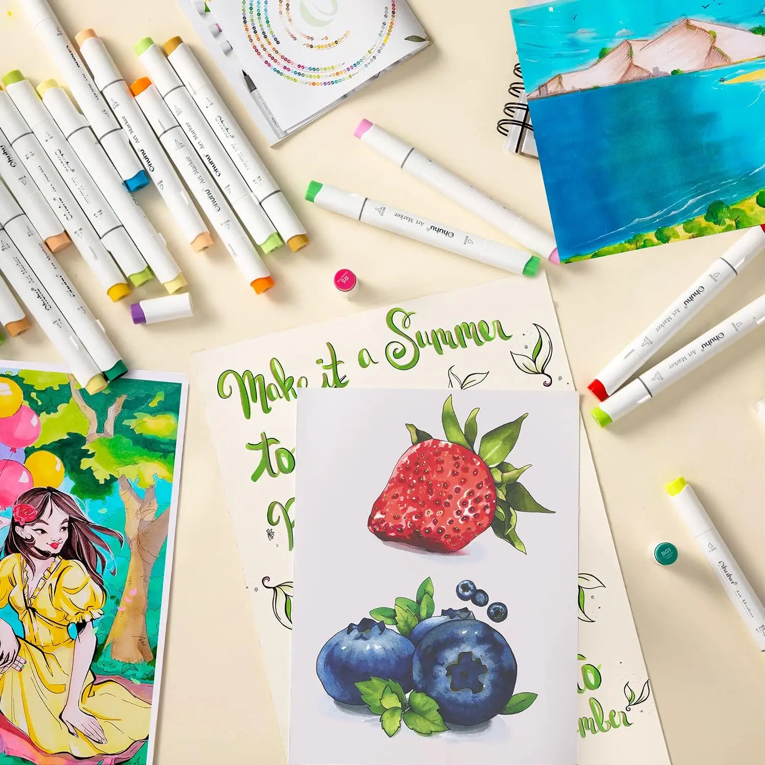 Ohuhu Honolulu 216+1 Colors Dual   Tips Alcohol  Art Markers, Brush & Chisel