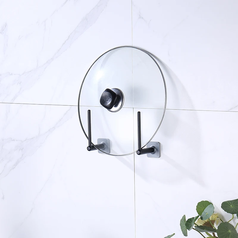 Factory Wholesale Kitchen Holder wall mounted Lid hanger Cover storage with glue adhesion CNC Aerial Alloy