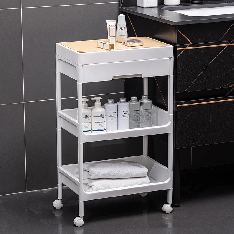 Practical 3 Layers plastic  Storage Rack Hotel Room Service Trolley Household Bathroom Kitchen Trolley with Wheel