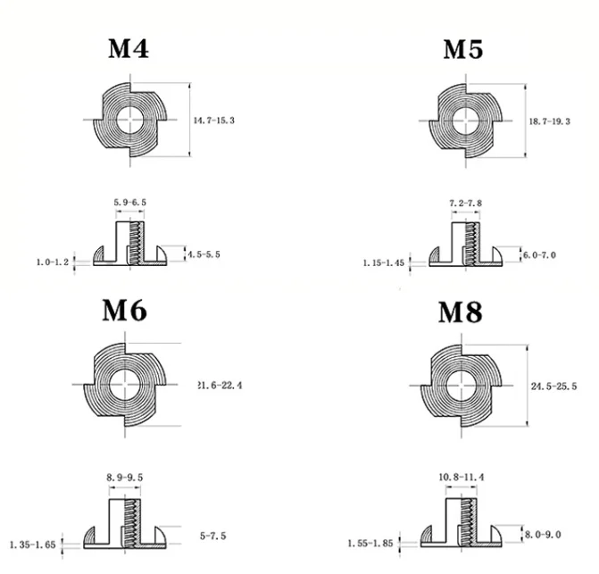 Steel Galvanized Insert Tee Nuts With Prongs carbon steel four claw nut hole zinc plated furniture four claw nut