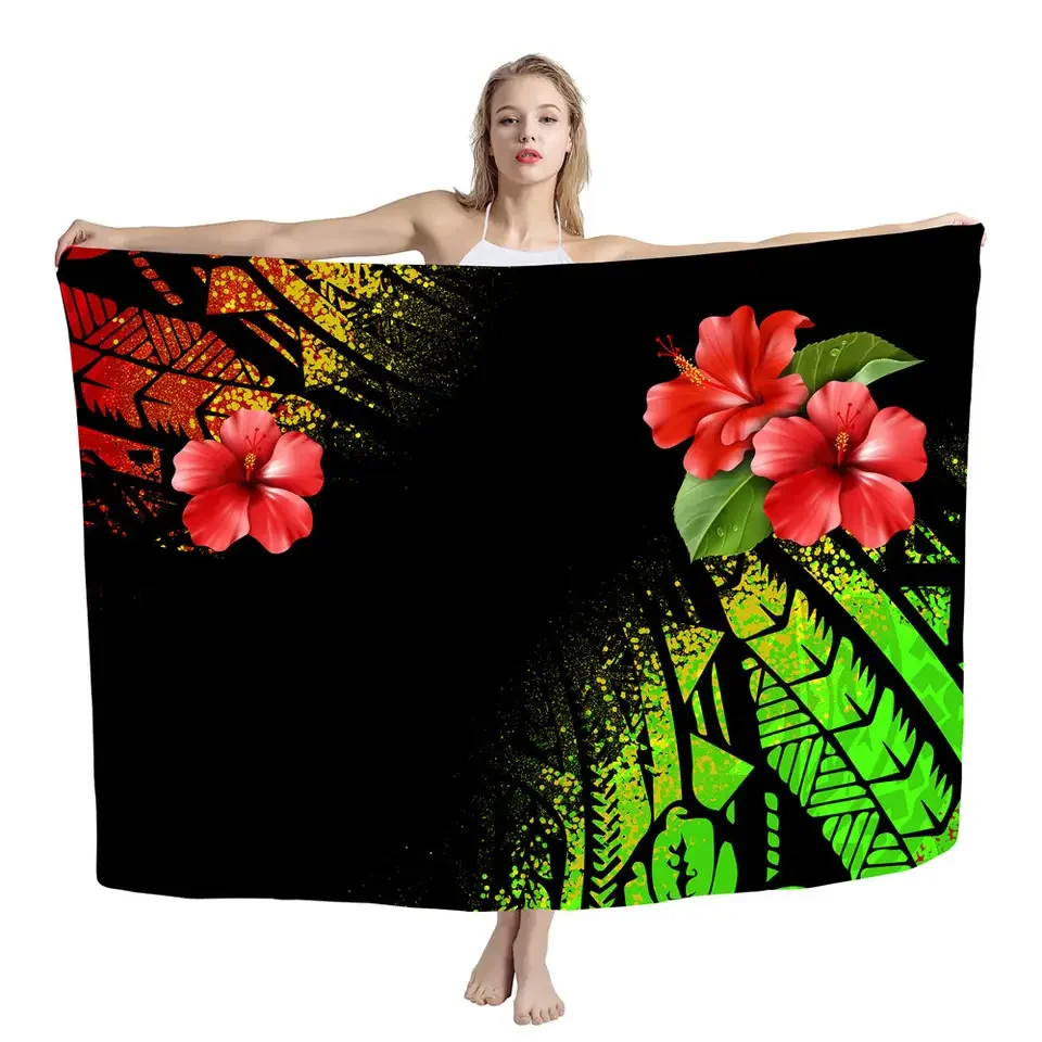 Low MOQ Cheap Price USA Hawaii Super Soft Rayon Fabric Custom Design Printed Sarong Pareo Perfect Beachcover Up Beach Towel