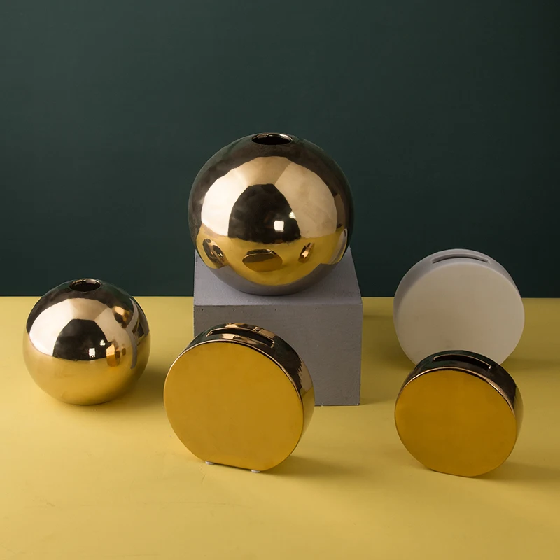 High-Grade Gilded White Black Round Vase Porcelain Interior Flower Furnishing Vase For Home Decor Ceramic