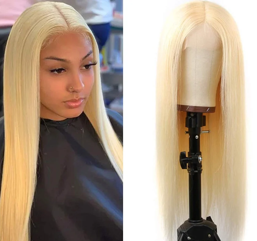 2021 100% натуральные необработанные человеческие волосы, шелковистые прямые 613 светлые кружевные передние парики