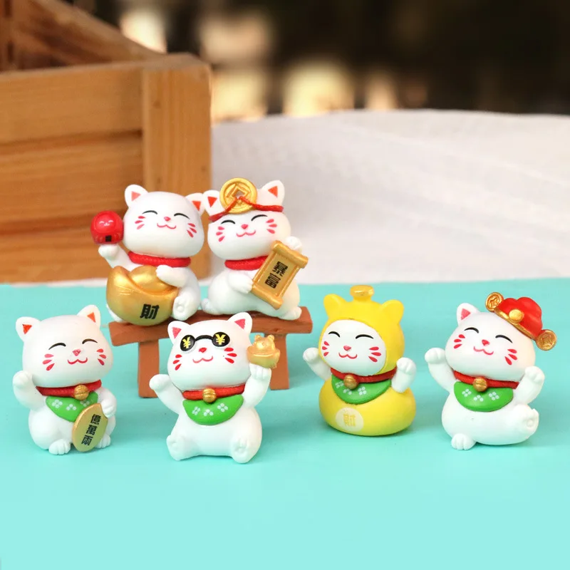 DIY Dollhouse Miniature Toy Cute Lucky Cat Figurine Car Sand Table Landscaping Decoration Fortune Cat