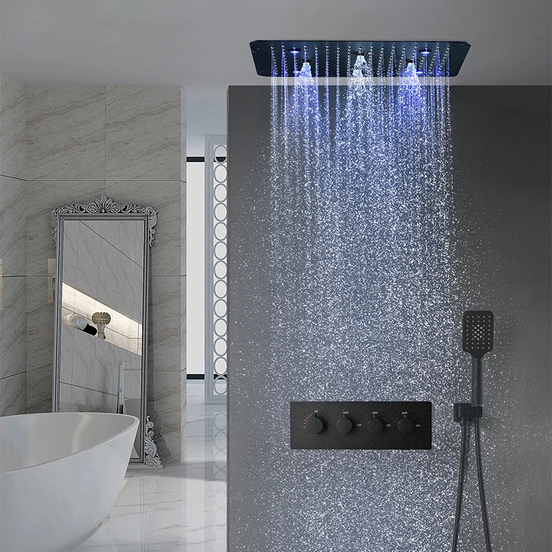 American New Style grifo de ducha 3 Hole Matt Black Modern Bathroom Led Shower Set Faucets