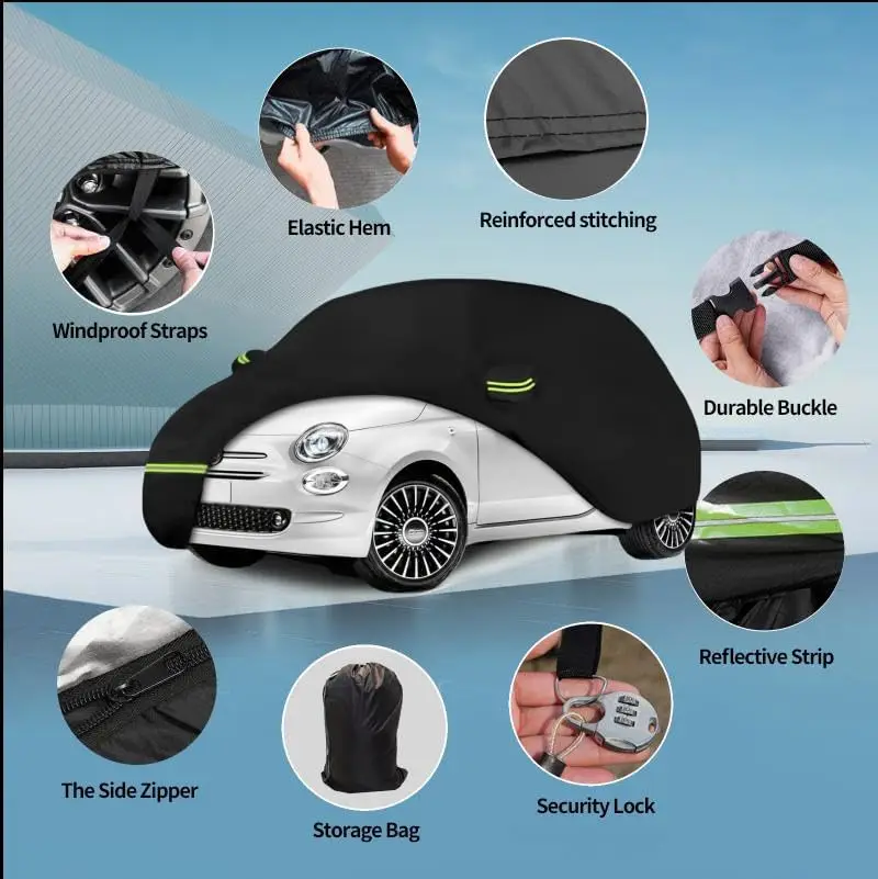 Custom Size Car Cover Waterproof All Weather Fit for Sedan SUV Hail Protection Cotton Backing UV Protection Windproof