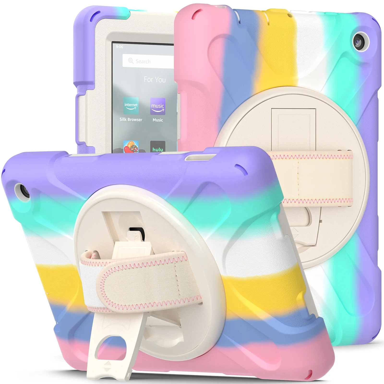 Heavy duty 360 rotating Stand shockproof tablet protective cover Case for Amazon Kindle Fire HD 8 12th generation 2022