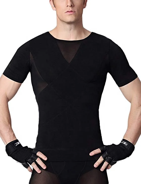 Mens Slimming Body Shaper Shirts Abs Abdomen Compression Shapewear T-Shirt