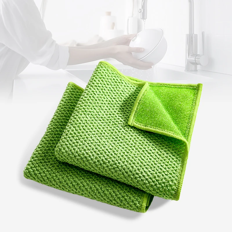 Factory Wholesale custom 40x40 PP Wires Scrubbing Coffee Bean Structure Microfiber Absorbent Dish Kitchen Towel