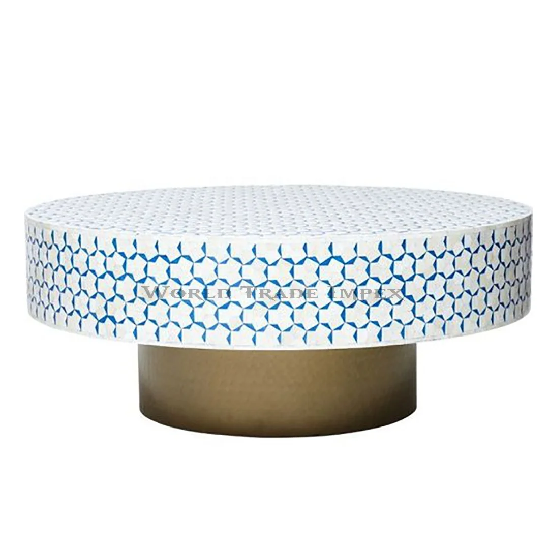 Antique arabic style bone inlay coffee table with brass base for luxury home hotel restaurant