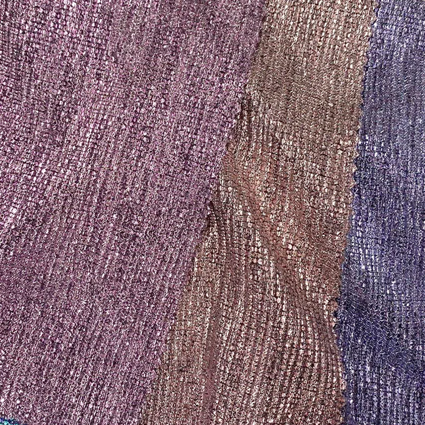 
Polyester Spandex Knit Fabric Plain Dyed with Pleats and Foil 