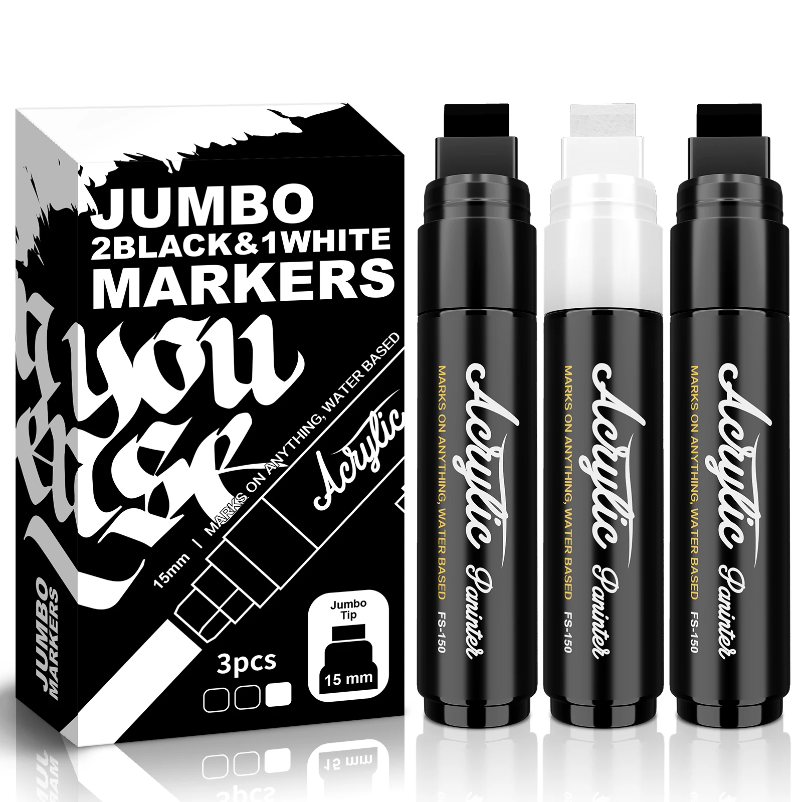 Top Fashion  Black&White  Large  Acrylic Paint Pens Felt Tip Paint Marker for Rock Wood Plastic Leather Metal & More