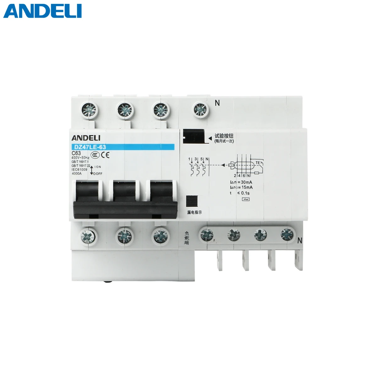  ANDELI автоматические выключатели DZ47LE-63 3P + N портативные mcb