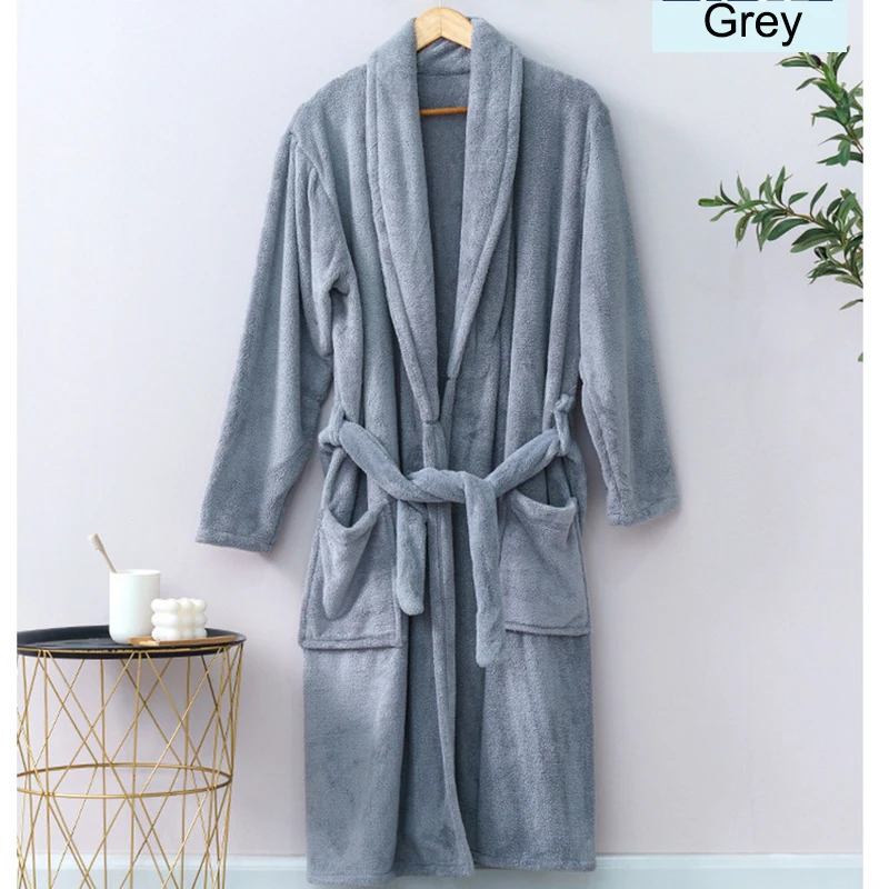 Luxury customized autumn/winter long robe soft absorbent adult five star hotels SPA coral fleece bathrobe for men and women