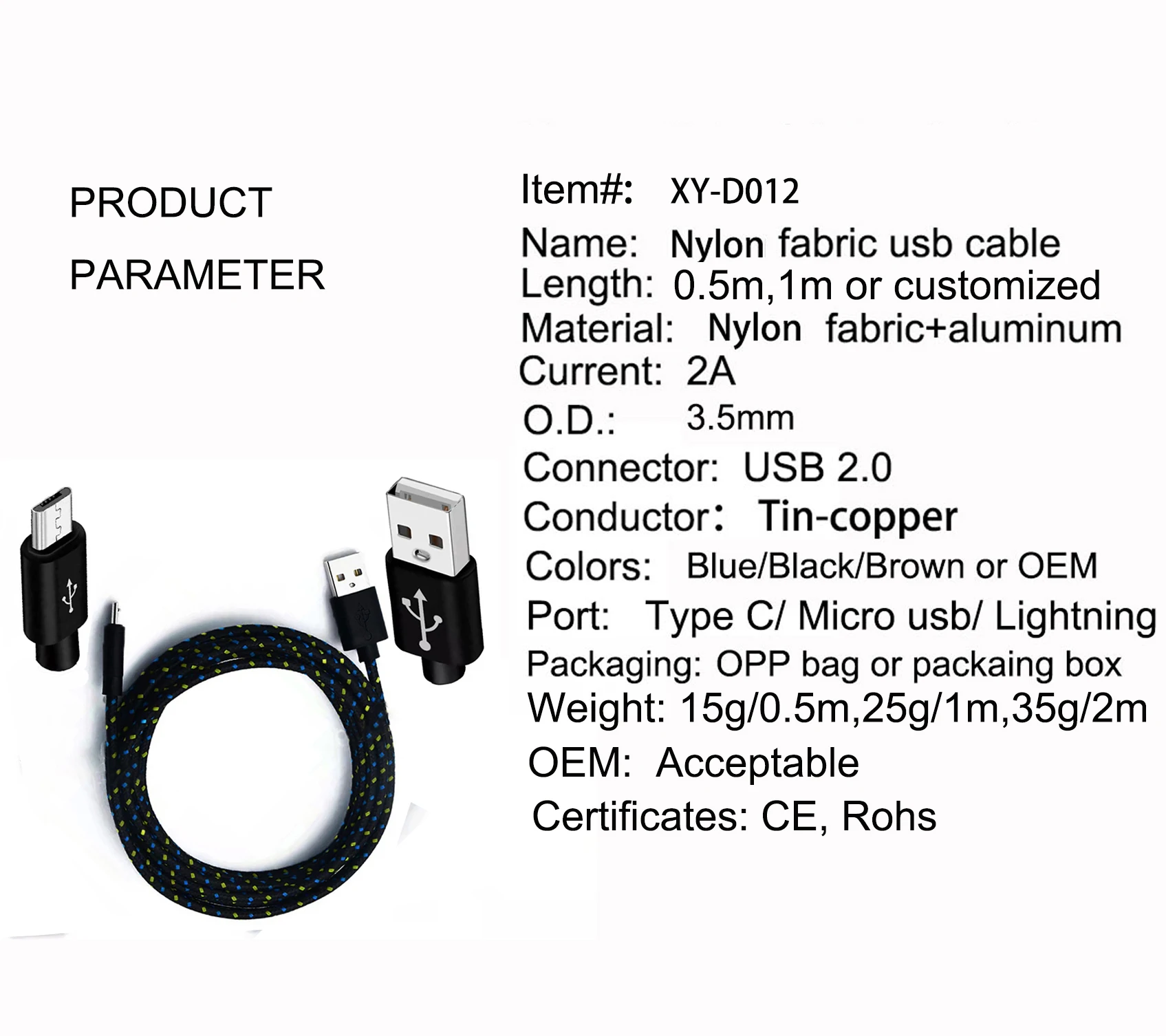 Nylon Braided Usb 2.0 Type C Charger Cable 2a Fast Micro Usb Charging Usb Data Cables