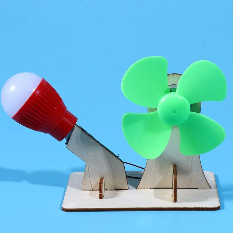 Creative wooden DIY wind power bulb toys steam scientific experiment kits kids toys