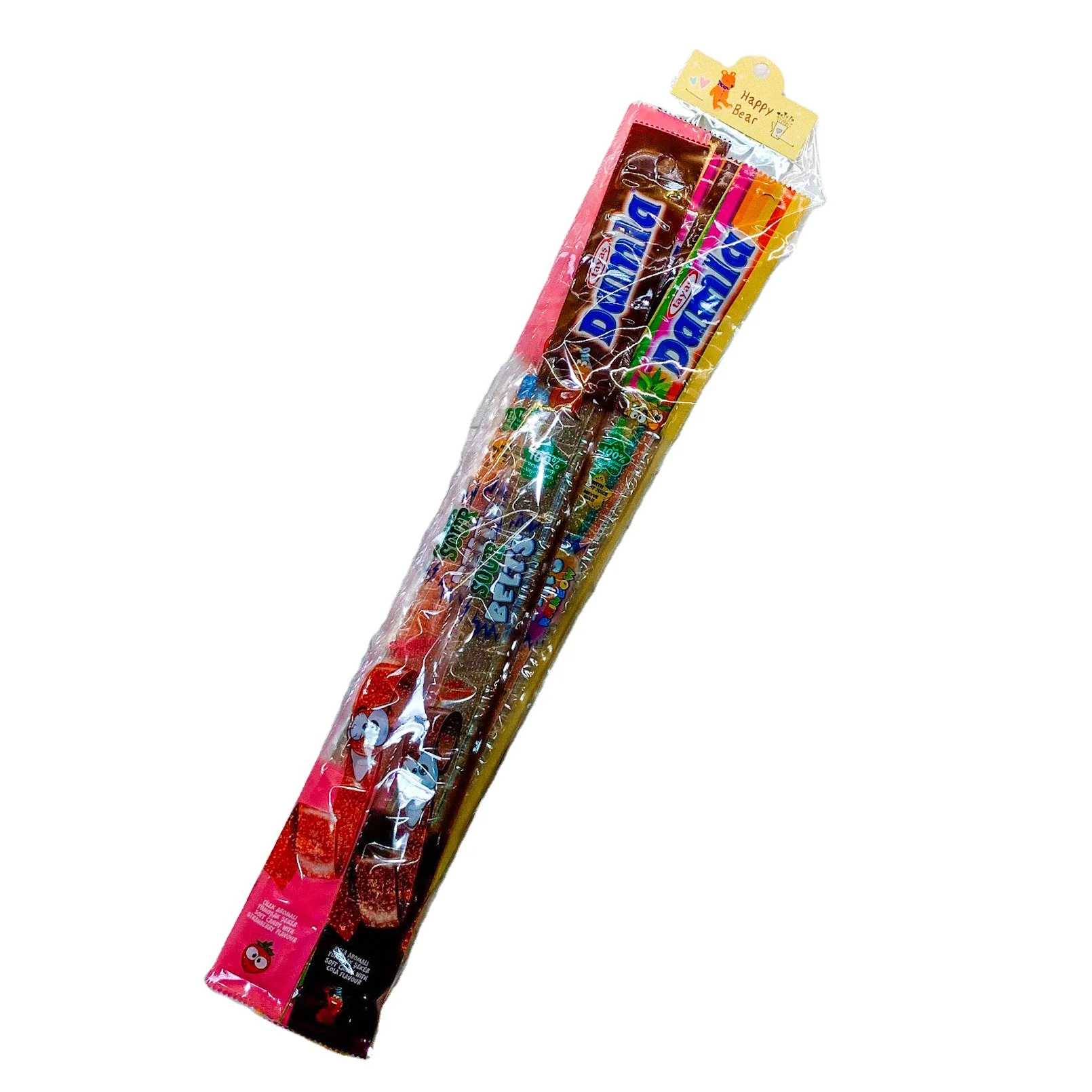 SPECIAL LONG TO 45CM MIX FRUIT FLAVOR SOUR BELTS 8 PIECE IN ONE BAG SOUR STRIPS