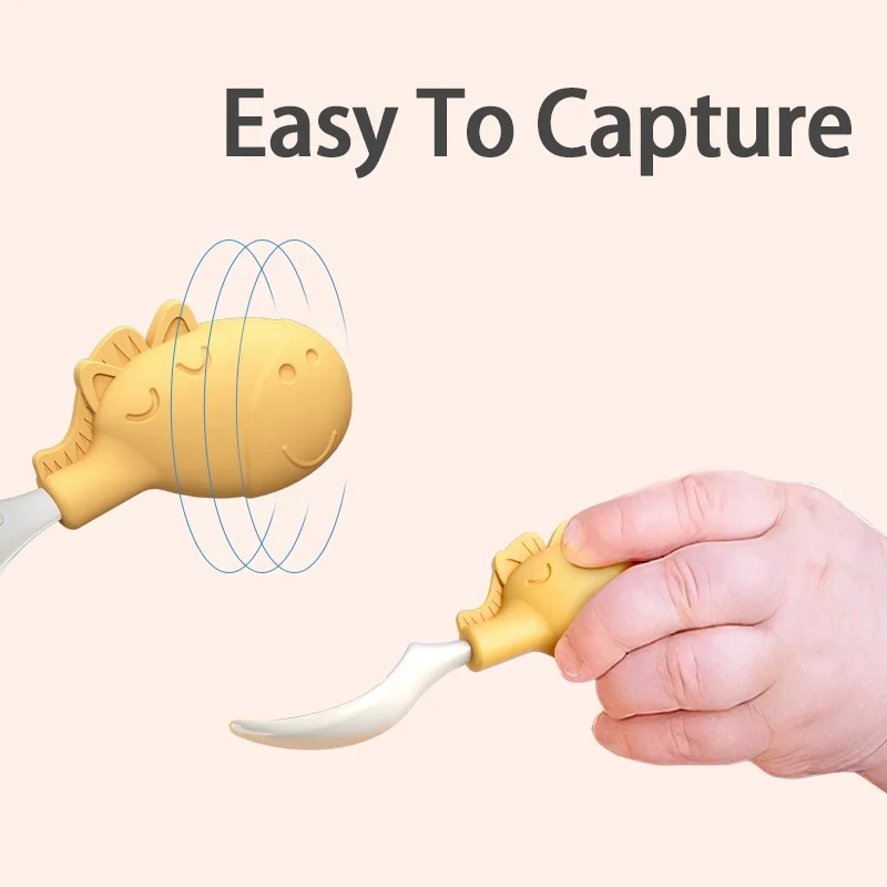 Ready to ship in stock baby feeding spoon sets kids training eating tools food grade silicone easy to carry Fork Spoon