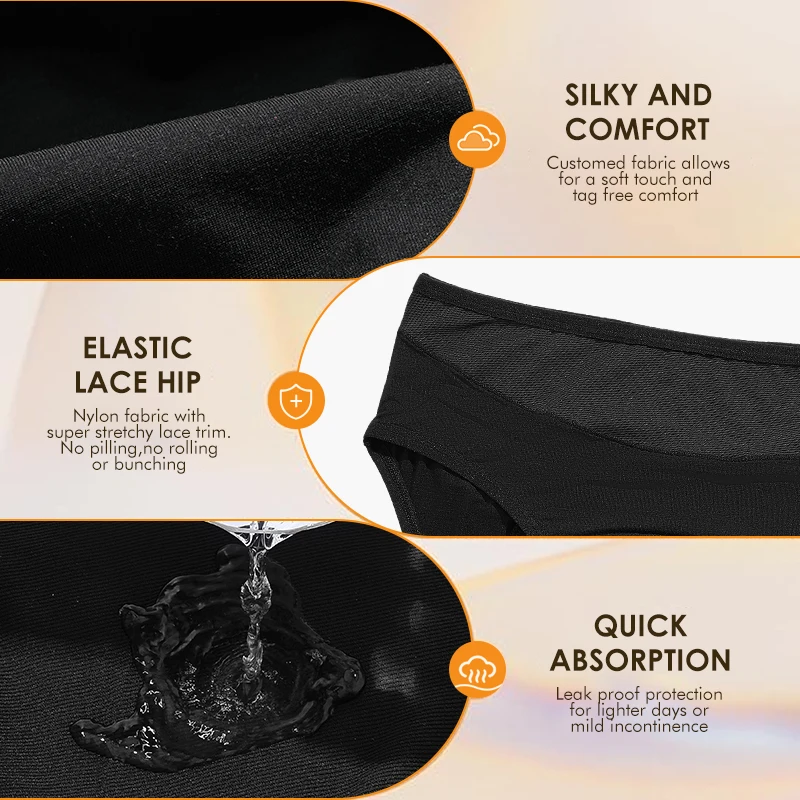 Custom Super Absorbent High Waist Washable Sustinable Leak Proof Reusable Cotton Culotte Menstruelles Menstrual Period Panties