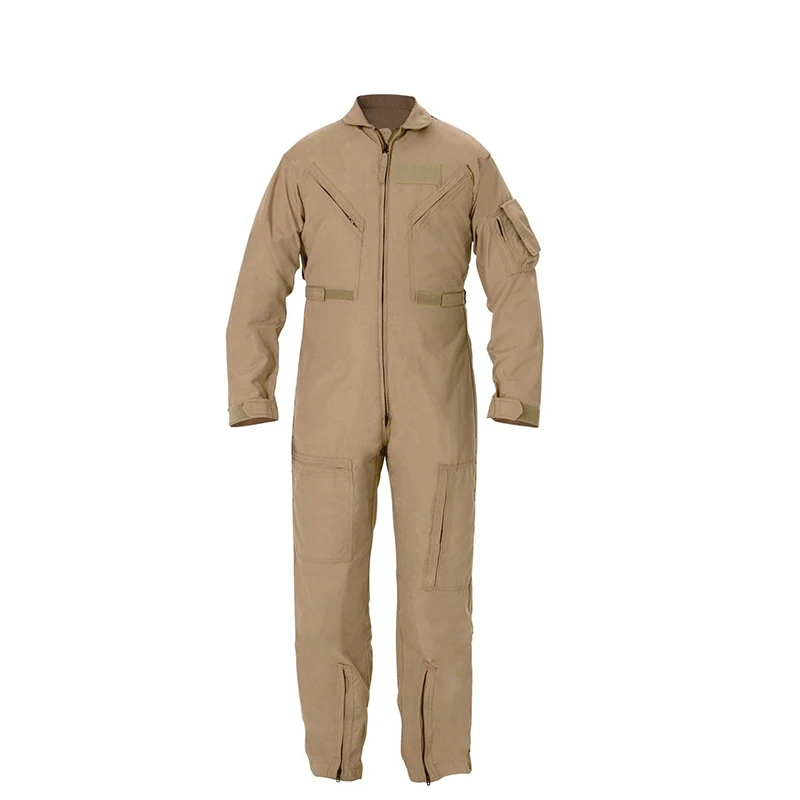 Custom Khaki Beige Nomex Aramid Fireproof Flame Retardant Multi Pockets Airforce Aeroplane Flight Pilot Coverall Suit