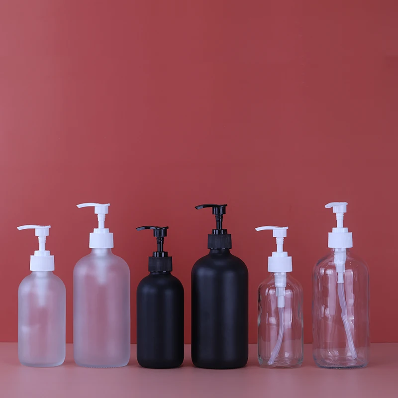 375ml 500ml Glass Frosted Black Clear Glass Serum Bottle with Pump