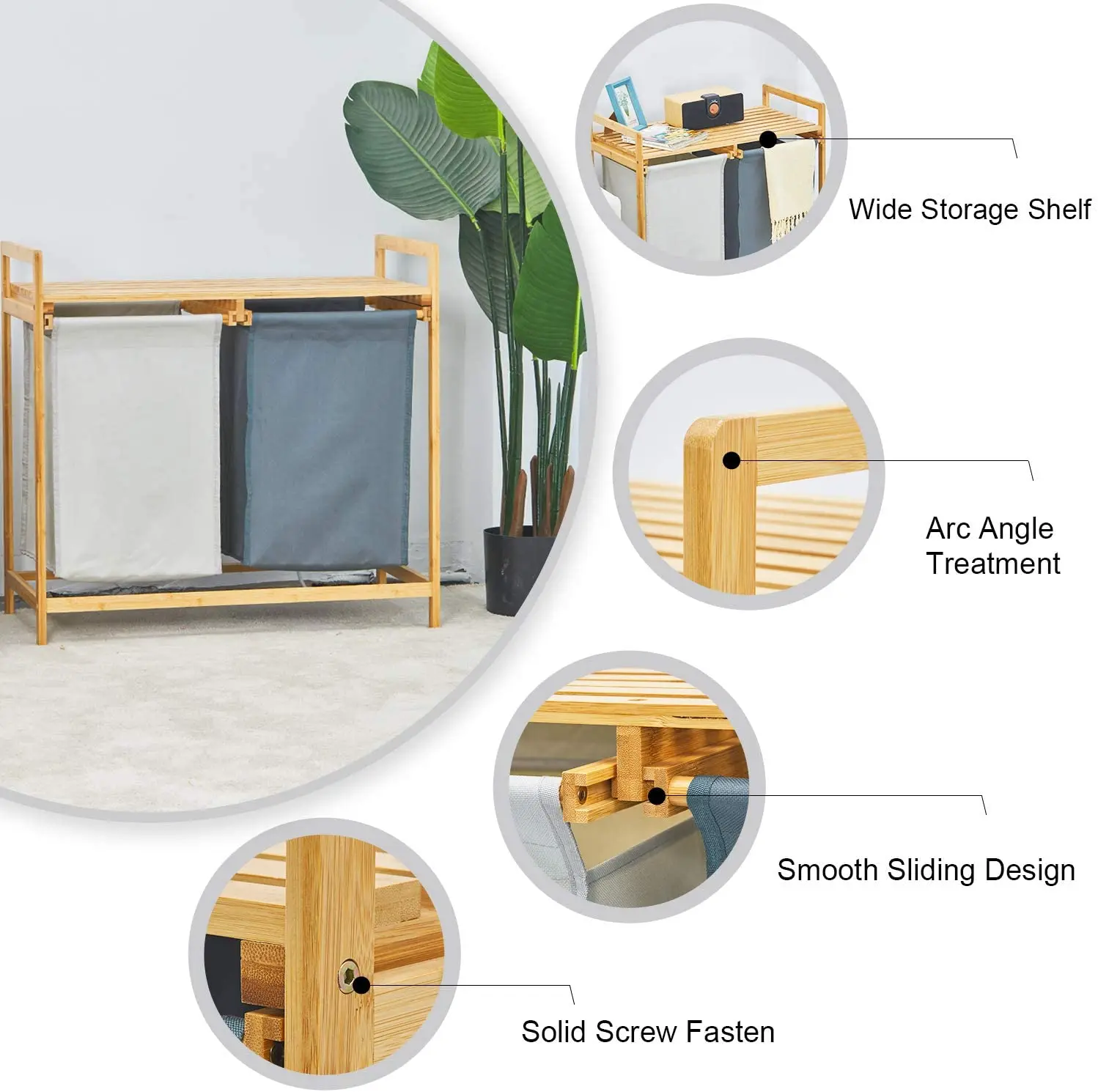 Laundry Hamper and Shelf, Dual Compartments Laundry Basket with Removable Bag, 2 Sections Laundry Organizer and Storage