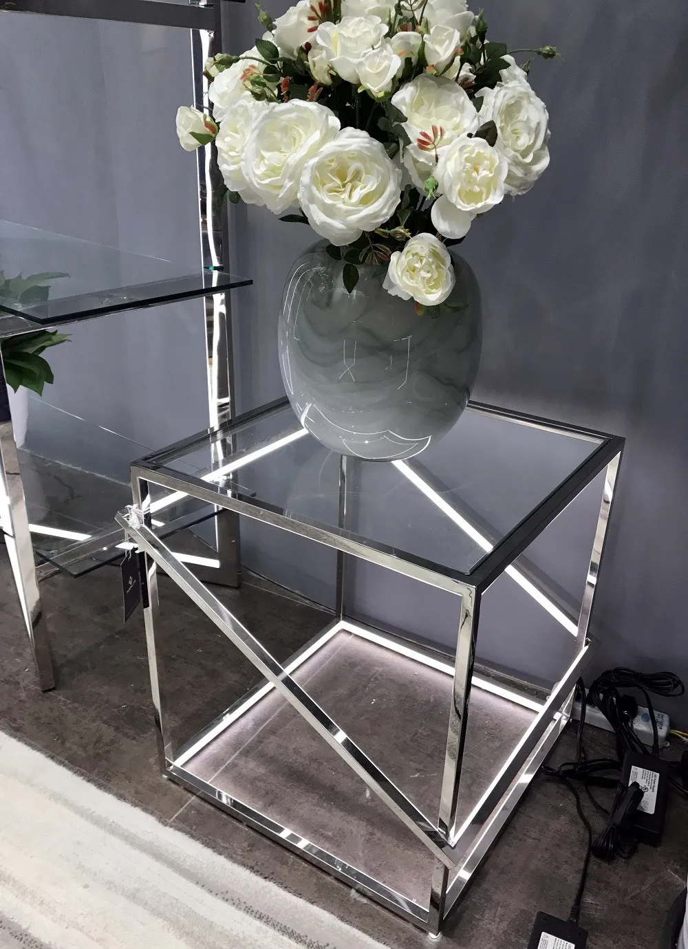  New designer metal leg table mirror base tempered glass top living furniture end coffee with