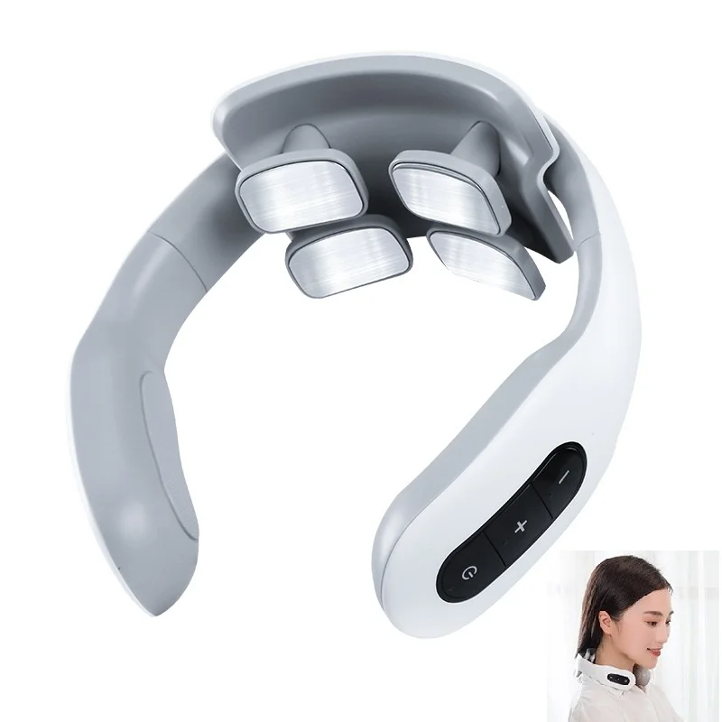 OEM Wholesale Electric Hot Compress Smart Rechargeable U shape Wireless Portable Tens Pulse Heated Neck Massager