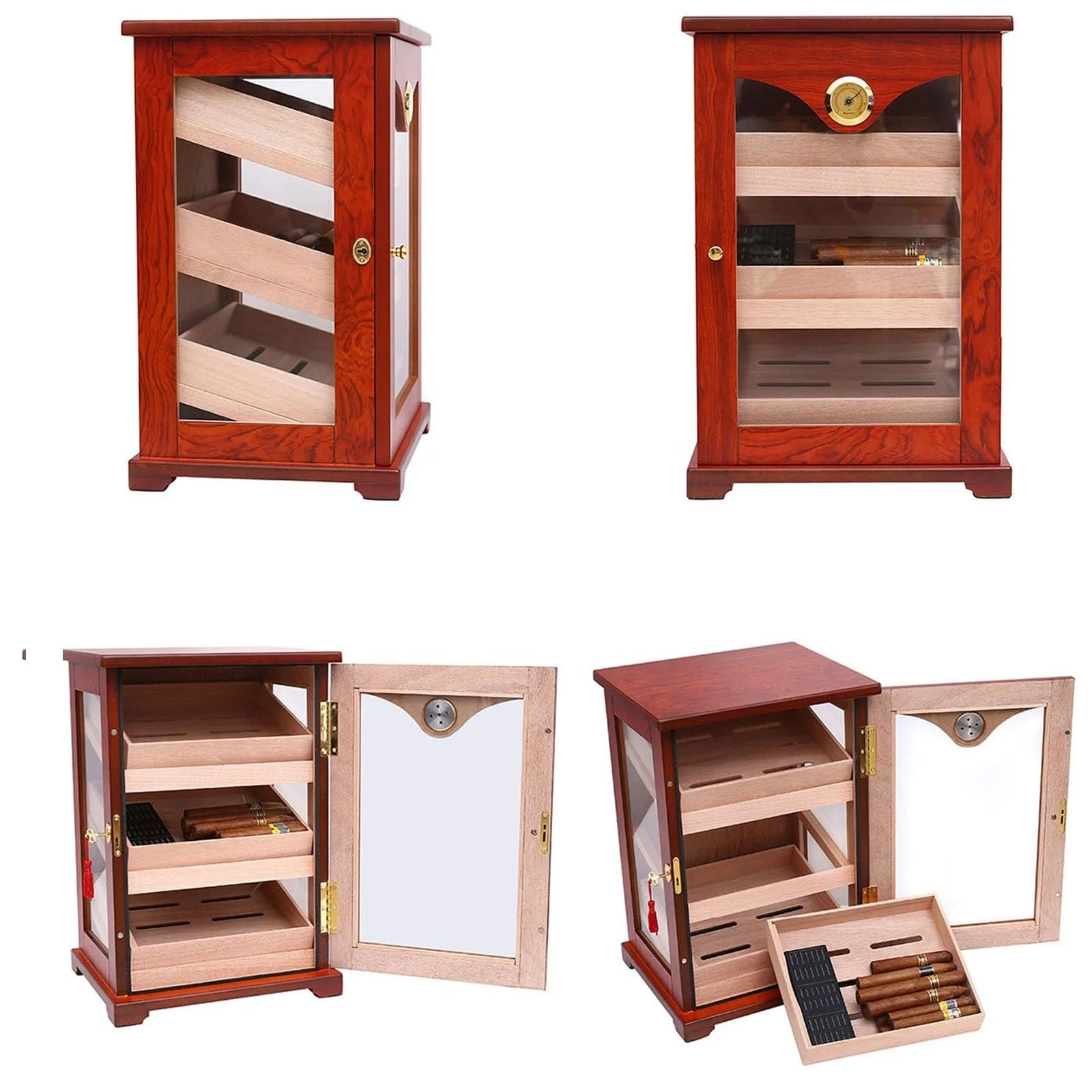 Custom 3 layers Humiodr Cabinet Luxury Natural Cedar Wood Cigar Storage Box Cigar Humidifier Hygrometer Cigar Humidor Cabinet