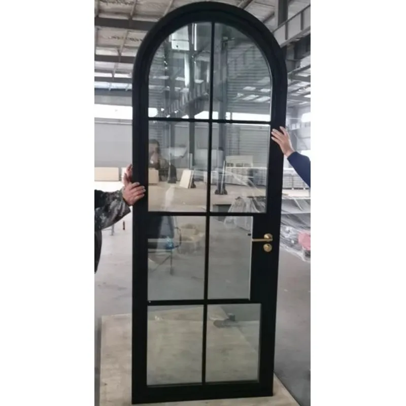 Top Design Beautiful Grids Arched Glass Crittal Style Steel Sound Insulation Arch Fluted Wrought Iron Interior Door