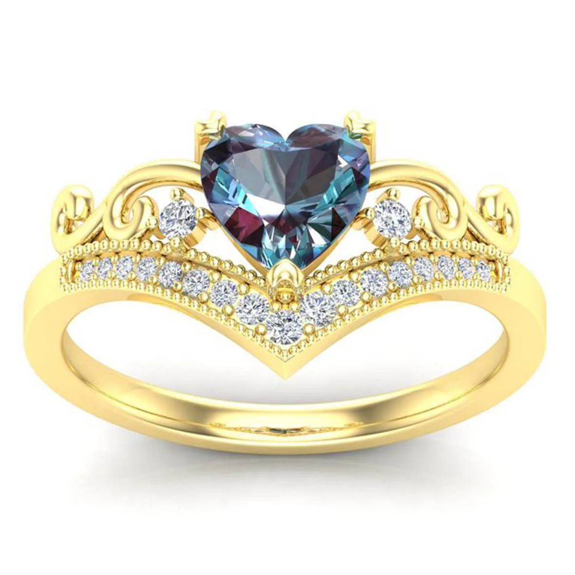 New Style 925 Sterling Silver V Shape CZ Jewelry Heart Alexandrite Ring Jewelry