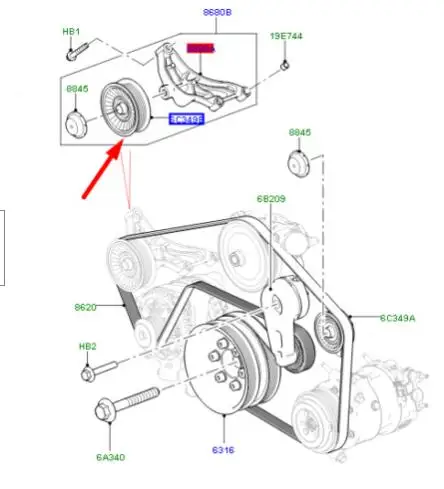 Ременной роликовый направляющий ролик R/ROV SPORT (5 0 S/заряжен) LR106769 новый для Land