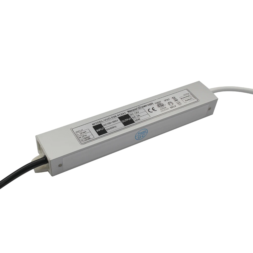 ETL SAA CE Светодиодный драйвер 36 Вт ip67 Водонепроницаемый источник питания 12vdc 3A двойная изоляция 20 Вт-100 светодиодный трансформатор