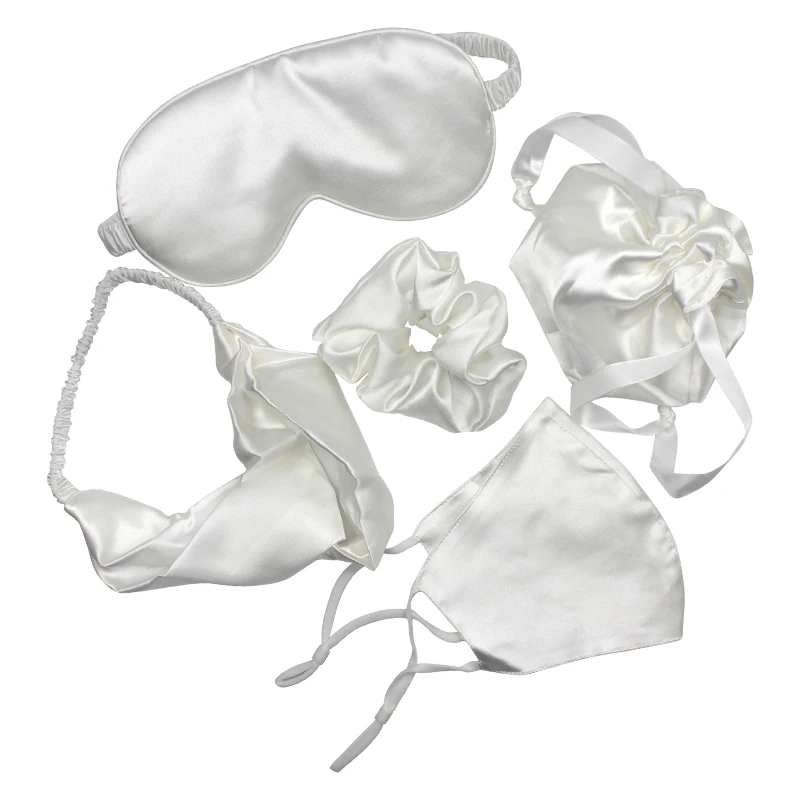Wedding Souvenir Travel Silk Satin Night Sleep Eye Mask Set With Head Band Gift Bag And Hair Scrunchies