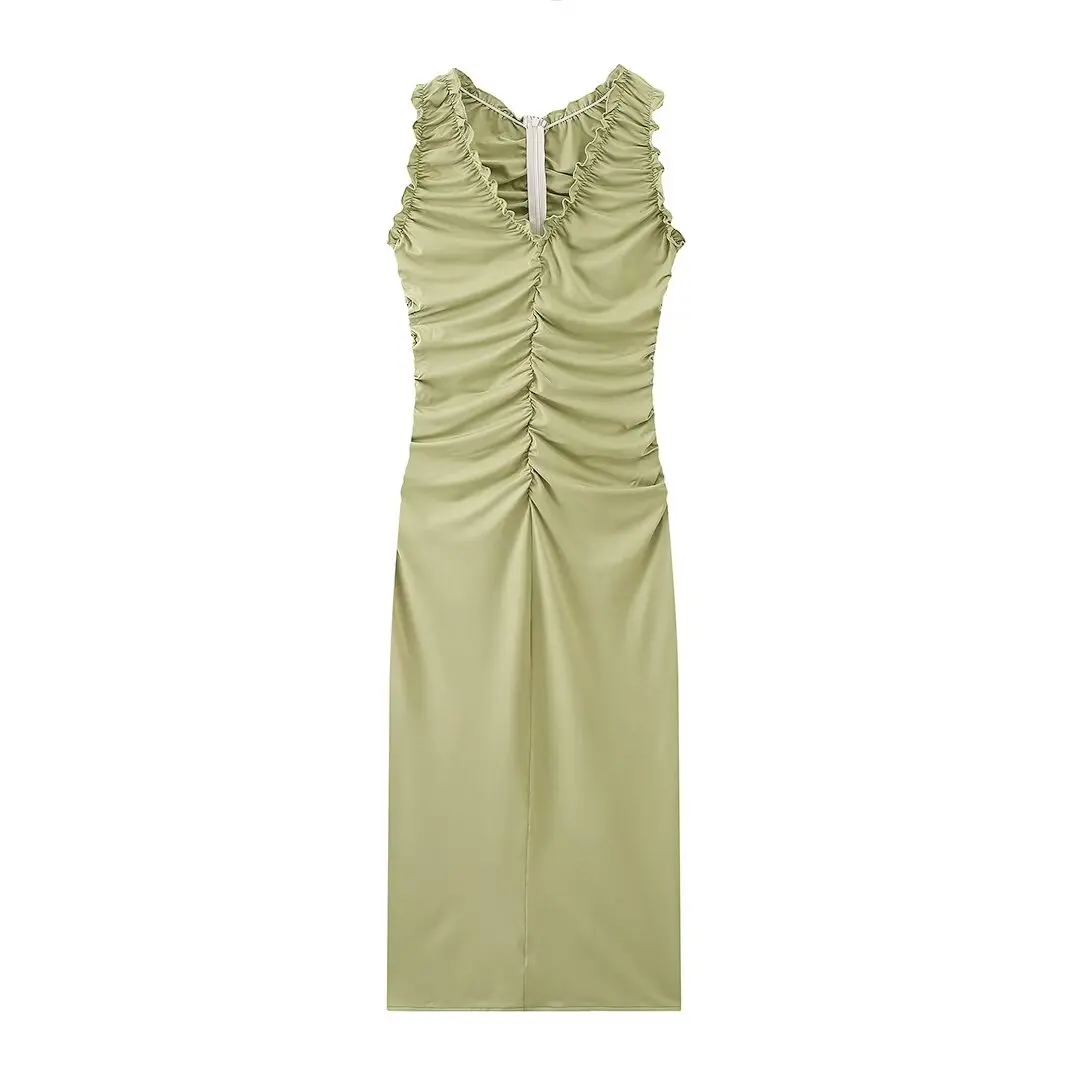 PB&ZA Women 2024 New Chic Fashion Layered MIDI decoration Dress Vintage Sleeveless Female Dresses robe Mujer