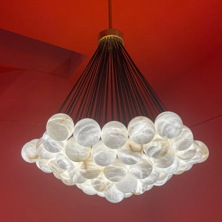 Modern Design Creativity Senior Clubs Living Dining Room Led Pendant Light Round Circle Alabaster Chandelier Lighting