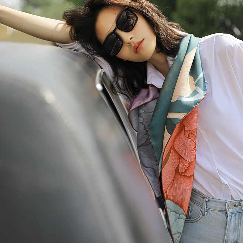 Женский квадратный шелковый шарф с цифровой печатью, 100% чистая саржа, 90 см