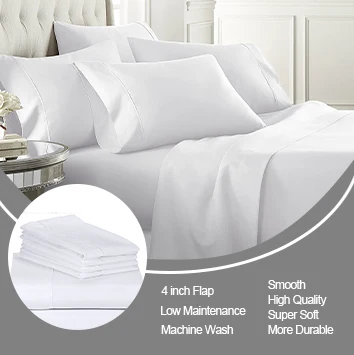 Factory Wholesale Microfiber Polyester Plain Dyed Bedding Set 4 Piece White Bedsheets Hotel Hospital Linen Flat Bed Sheets Set